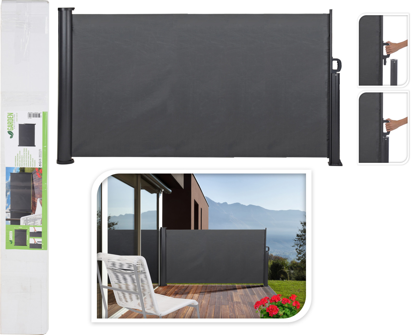 Útdraganl skjólveggur 300x160cm grár