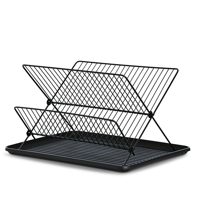 Uppþvottagrind með bakka svört