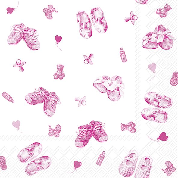 Servíettur BABY SHOES ALLOVER ljósbleika 33*33cm