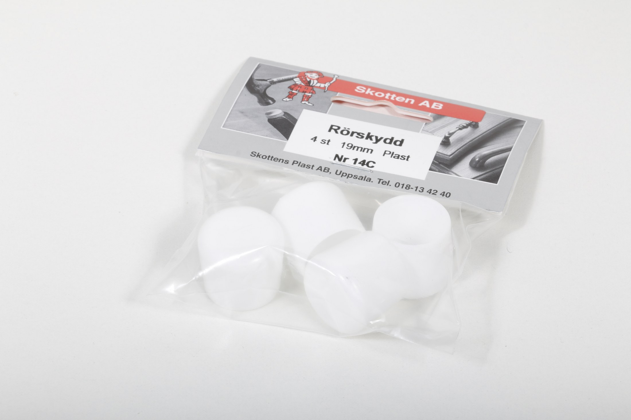 PLASTTAPPI 19MM HVÍ KRINGLÓTT 4STK