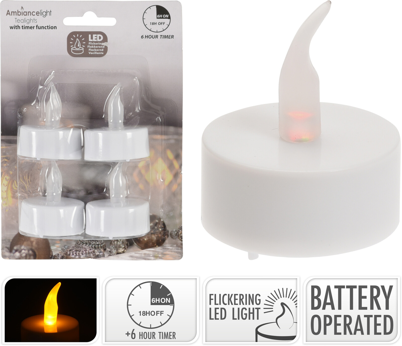 Rafhlöðutekerti 4stk saman