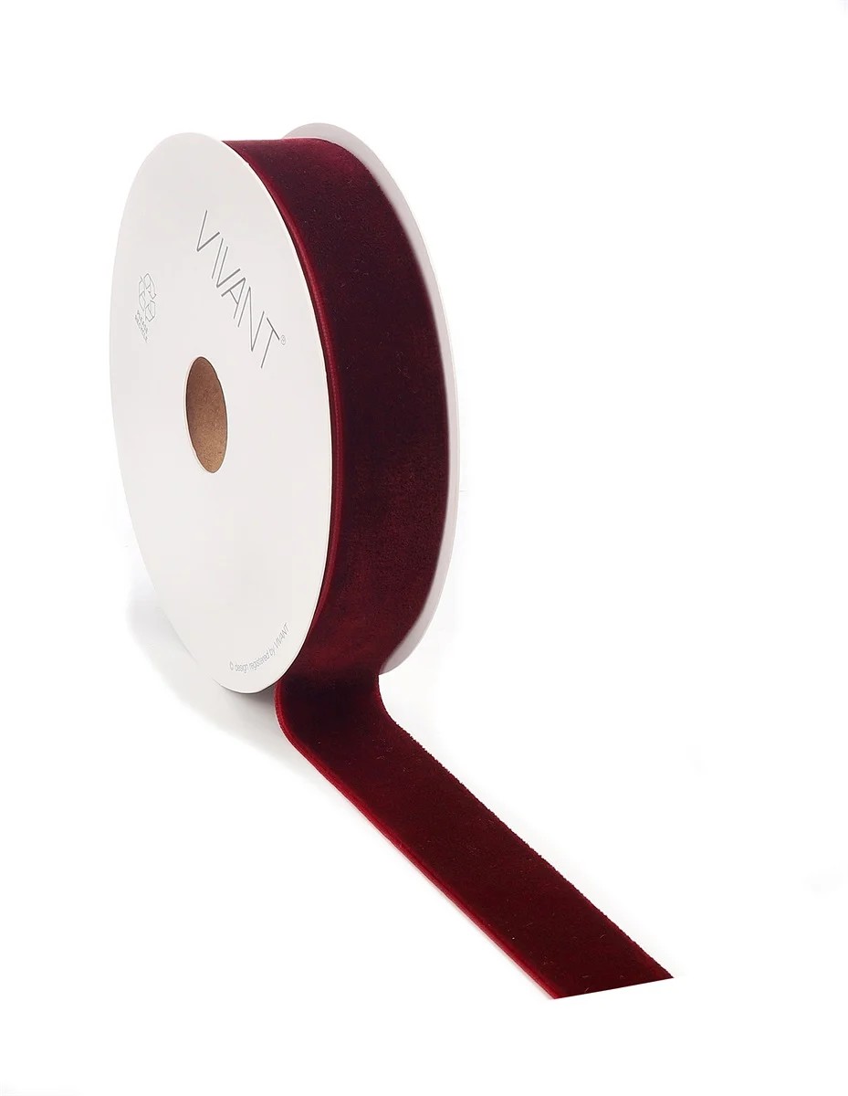Borði velvet 25mm*10m vínrautt