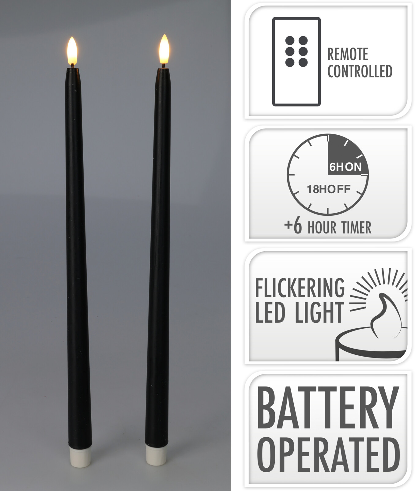 Rafmagnskerti 2stk 38cm svört
