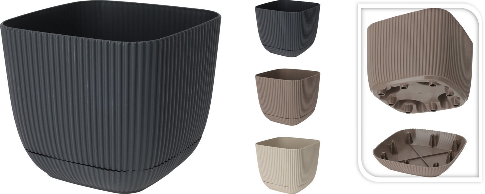 Pottur ferningur 11*h9,5cm hvítur/brúnn/svartur