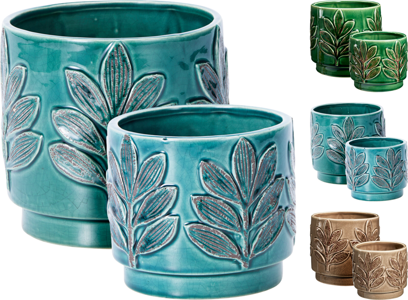 Blómapottur með laufmynstri 3 litir lítil