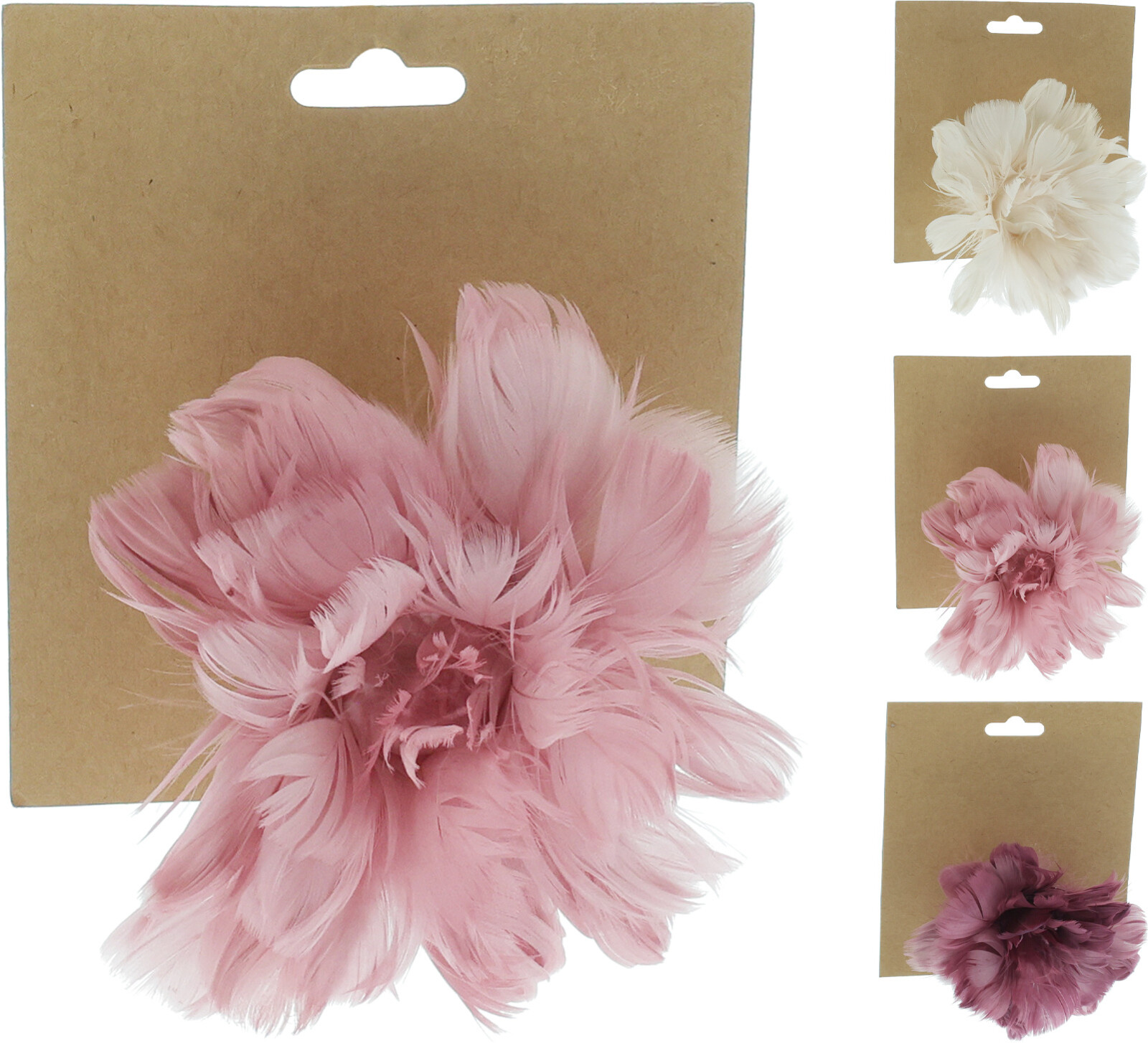 Blóm úr fjöðrum á klemmu 3 litir
