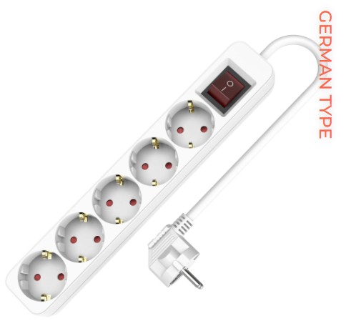 FJÖLTENGI 5F HVÍTT 1,5M MEÐ ROFA H05VV-F3G1,5 W-102109