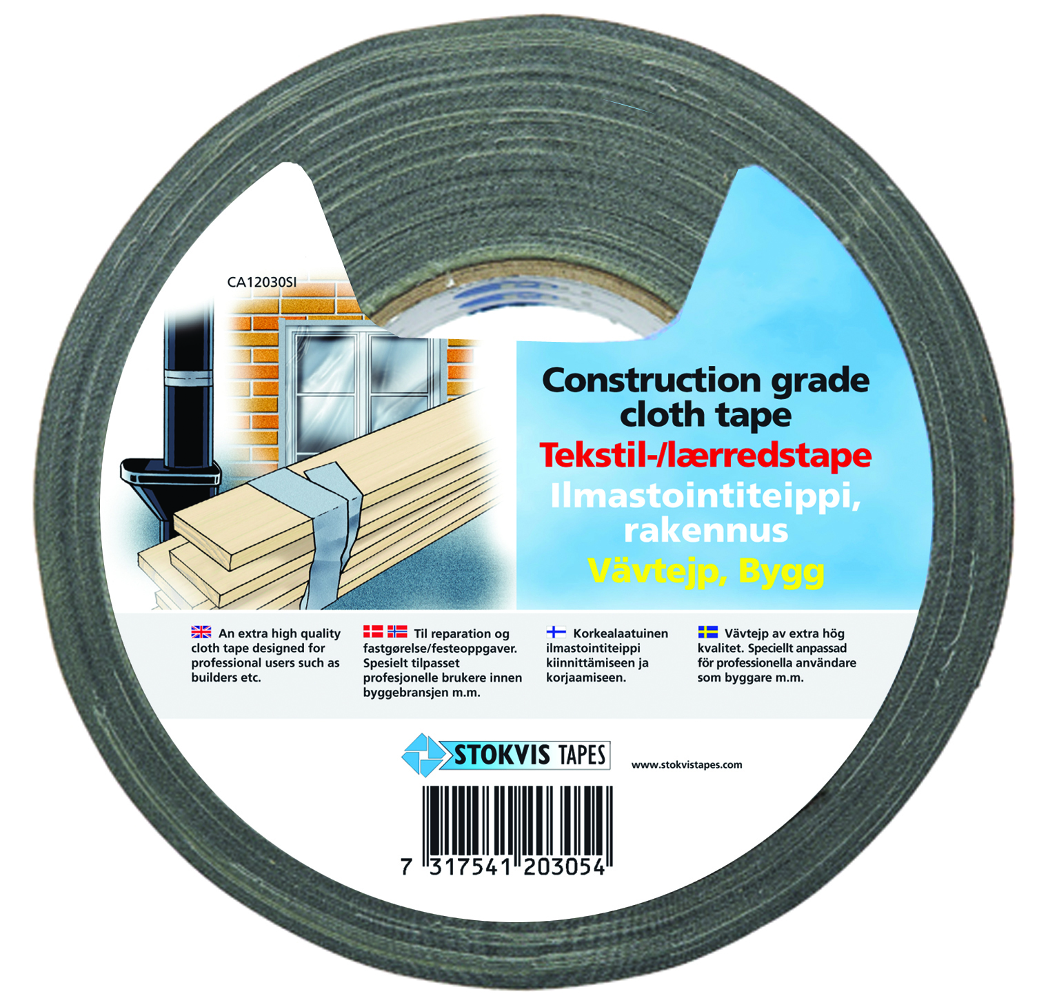 Stokvis strigalímband grátt 50mm x 10m