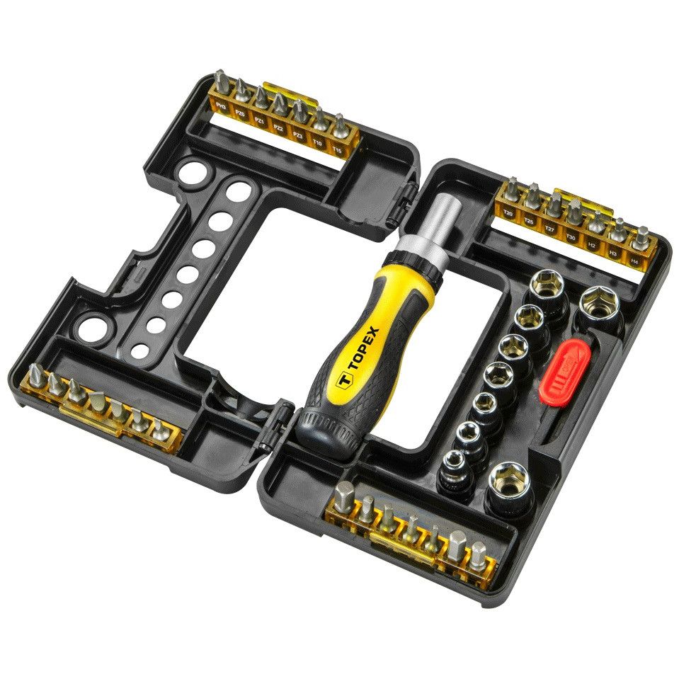Bita-/toppasett með skralli 38 stk. Topex 39D344
