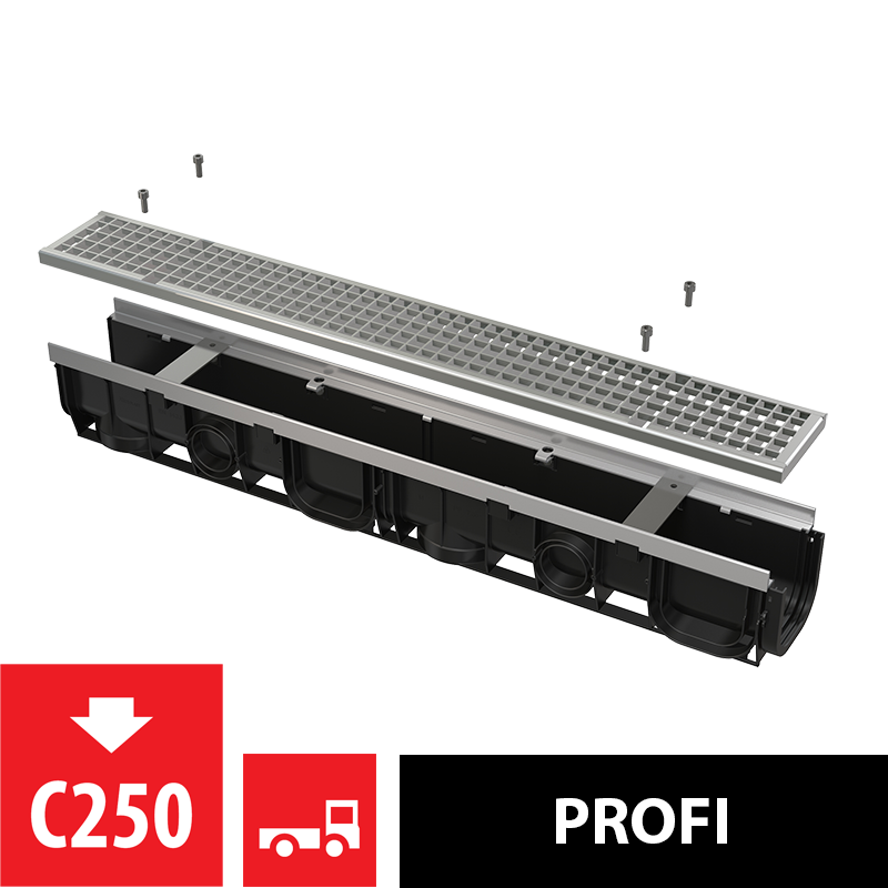 Útiniðurfall renna+rist 1000 mm C250