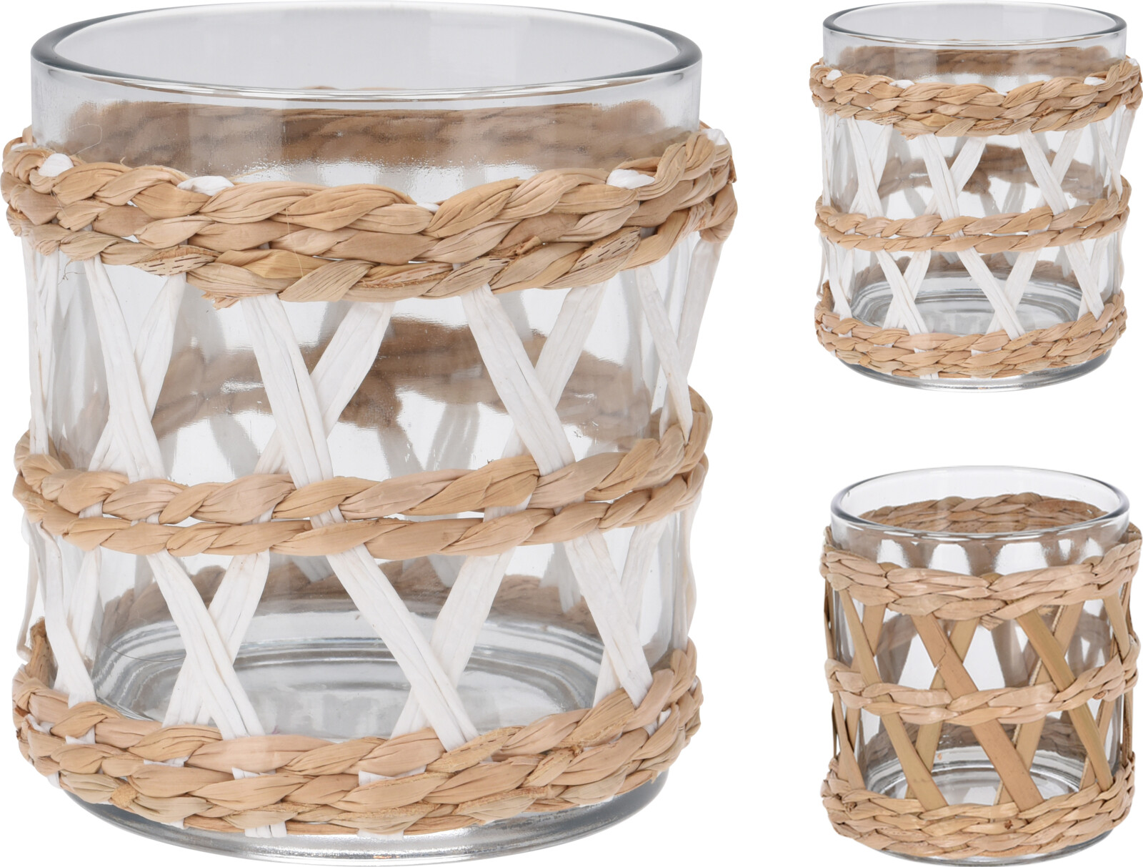 Kertaglas í bastgrind