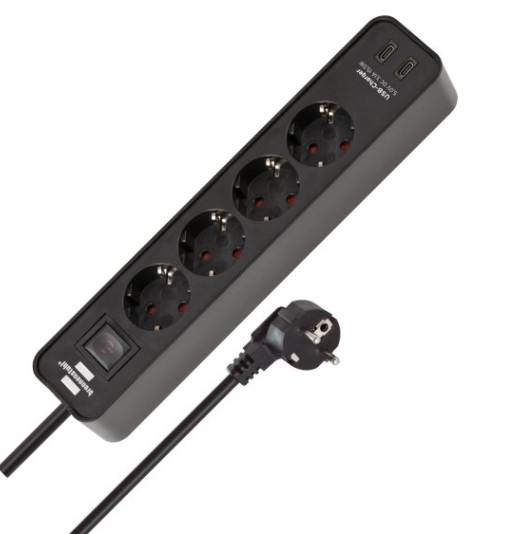 FJÖLTENGI 4F SVART 1,5M M/ROFA ECOLOR 2xUSB-C, H05VV-F 3G1,5